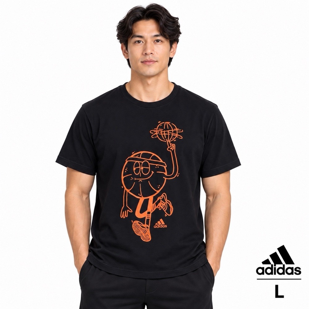 adidas Basketball Graphic T Shirt Mens Large L Black Orange Double Sided Graphic